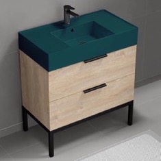 Modern Bathroom Vanity, 32 inch, Green Ceramic Sink, Free Standing